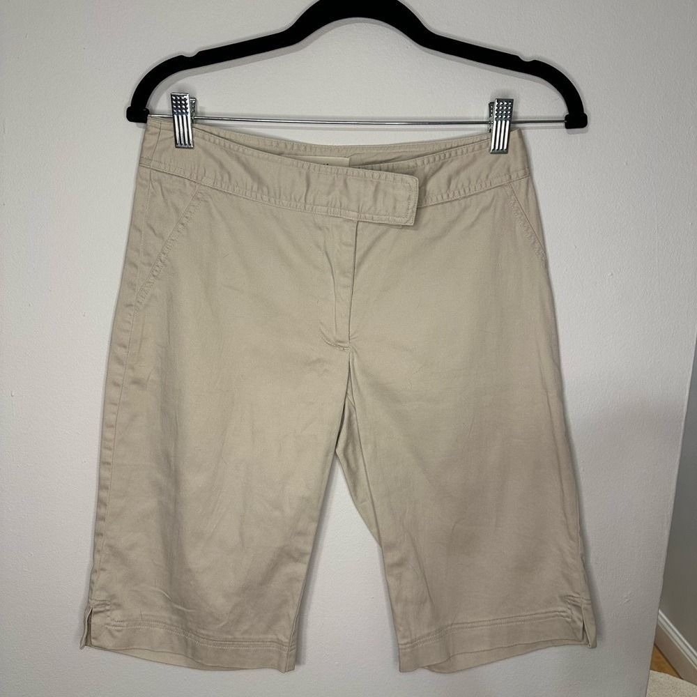 For The Republic Khaki Bermuda Shorts Womens 2 Stretch Cotton Walking Shorts Tan